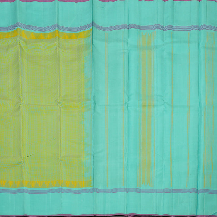 Hayagrivas Handloom Yellow & Teal Kanjivaram Silk Saree with Teal Border KBE1281I19-1