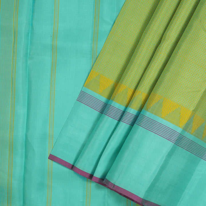 Hayagrivas Handloom Yellow & Teal Kanjivaram Silk Saree with Teal Border KBE1281I19-1