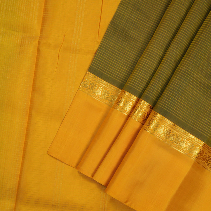 Hayagrivas Handloom Mehandi Green Kanjivaram Silk Saree with Mango Yellow Border KBE1281I2-8