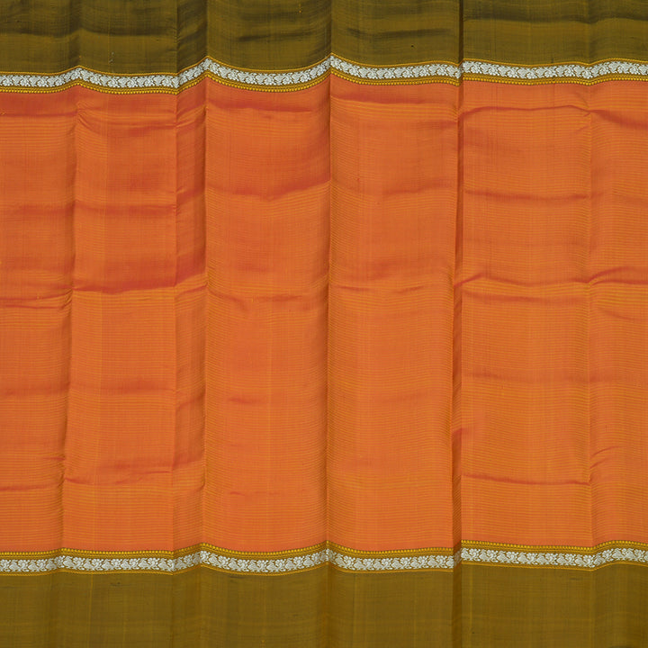 Hayagrivas Handloom Orange Kanjivaram Silk Saree with Olive Green contrast KBE1281I2-9