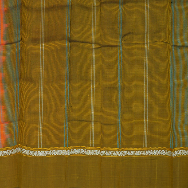 Hayagrivas Handloom Orange Kanjivaram Silk Saree with Olive Green contrast KBE1281I2-9