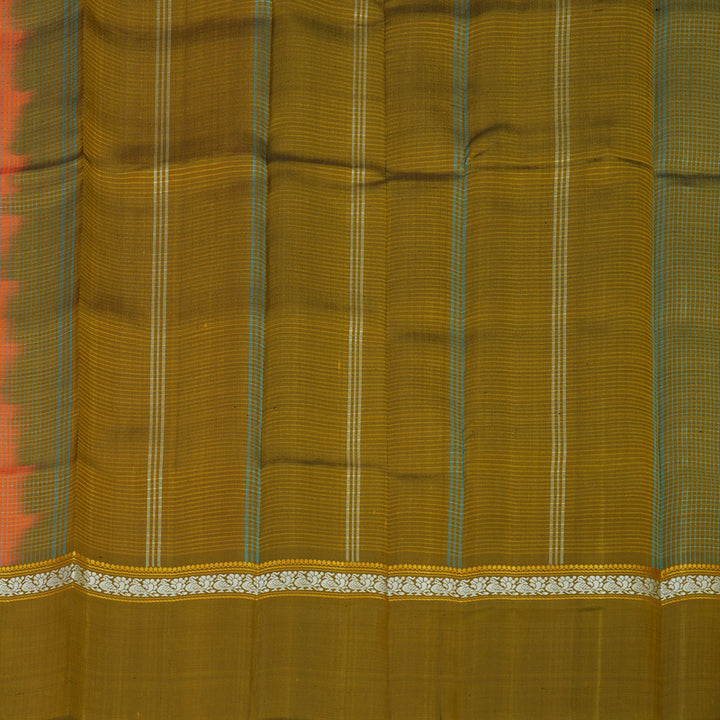 Hayagrivas Handloom Orange Kanjivaram Silk Saree with Olive Green contrast KBE1281I2-9
