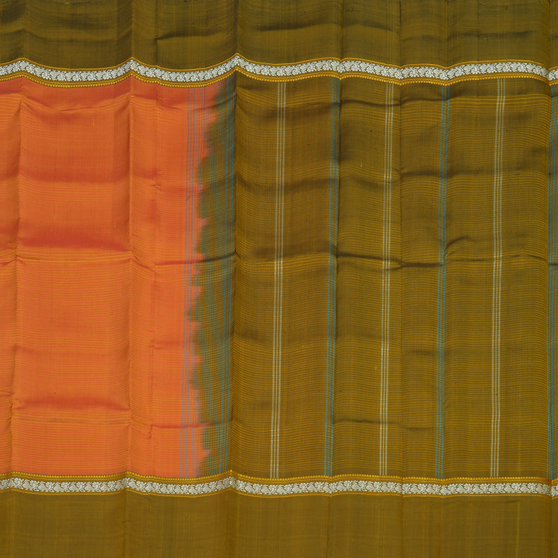 Hayagrivas Handloom Orange Kanjivaram Silk Saree with Olive Green contrast KBE1281I2-9