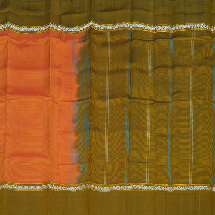 Hayagrivas Handloom Orange Kanjivaram Silk Saree with Olive Green contrast KBE1281I2-9