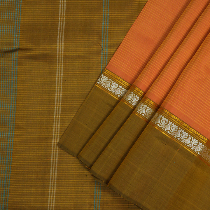 Hayagrivas Handloom Orange Kanjivaram Silk Saree with Olive Green contrast KBE1281I2-9