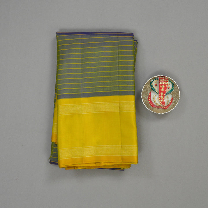 Hayagrivas Handloom Blue & Yellow Kanjivaram Silk Saree with Sampanga Yellow Border KBE1281I5-2