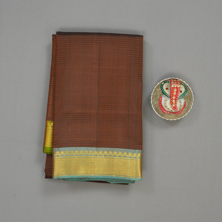 Hayagrivas Handloom Chocolate Brown Kanjivaram Silk Saree with Ganga Jamuna (Manthalir & Powder Blue) Border KBE1281I8-2