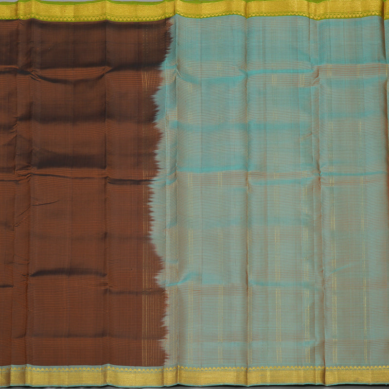 Hayagrivas Handloom Chocolate Brown Kanjivaram Silk Saree with Ganga Jamuna (Manthalir & Powder Blue) Border KBE1281I8-2
