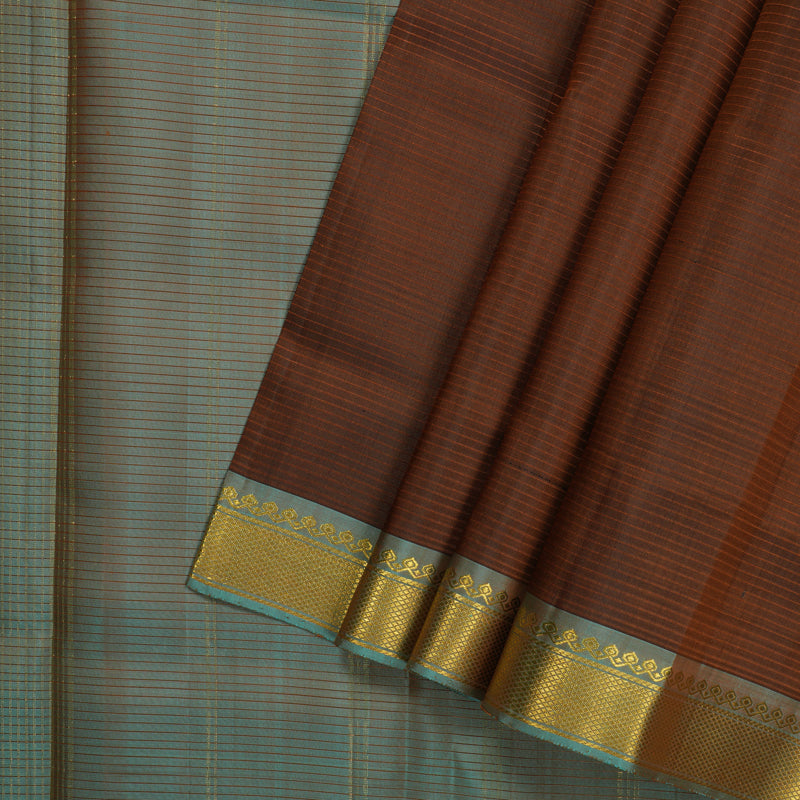 Hayagrivas Handloom Chocolate Brown Kanjivaram Silk Saree with Ganga Jamuna (Manthalir & Powder Blue) Border KBE1281I8-2