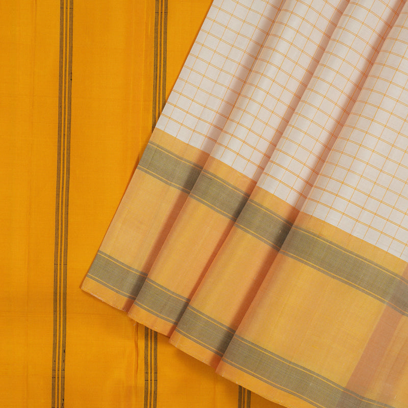 Hayagrivas Handloom Cream Shade Kanjivaram Silk Saree with Mild Yellow Border KBE1281I9-1