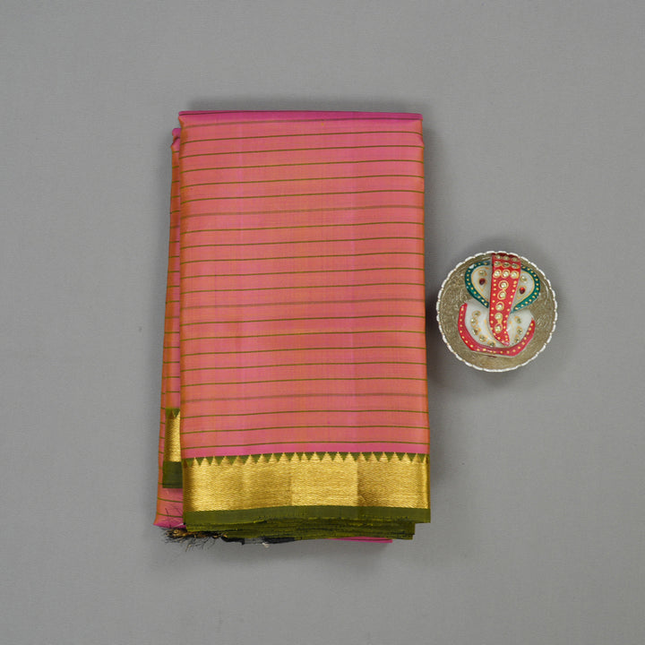 Hayagrivas Handloom Golden Pink Kanjivaram Silk Saree with Olive Green Border KBE1283I3-4