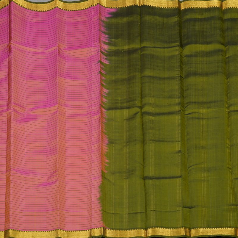 Hayagrivas Handloom Golden Pink Kanjivaram Silk Saree with Olive Green Border KBE1283I3-4