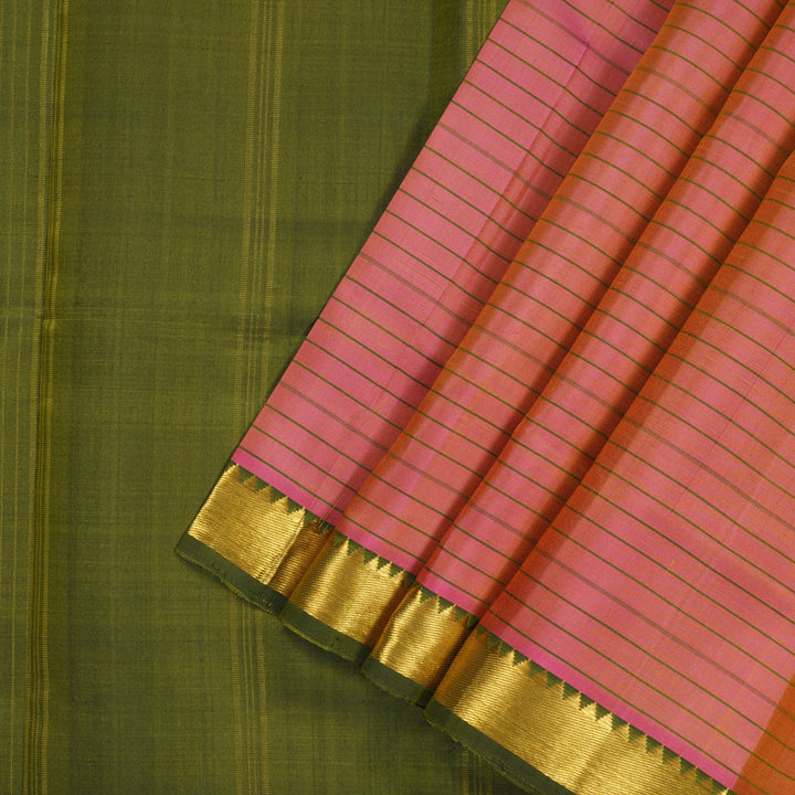 Hayagrivas Handloom Golden Pink Kanjivaram Silk Saree with Olive Green Border KBE1283I3-4