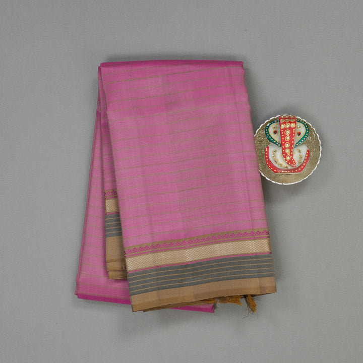 Hayagrivas Handloom Rose Pink Kanjivaram Silk Saree with Sand Brown Border KBE1283I3-5