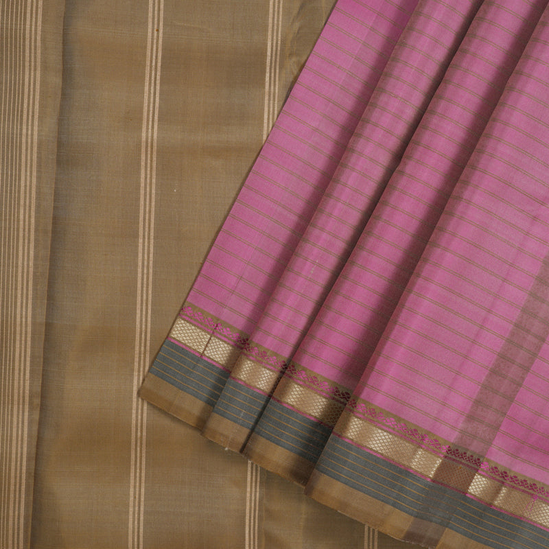 Hayagrivas Handloom Rose Pink Kanjivaram Silk Saree with Sand Brown Border KBE1283I3-5