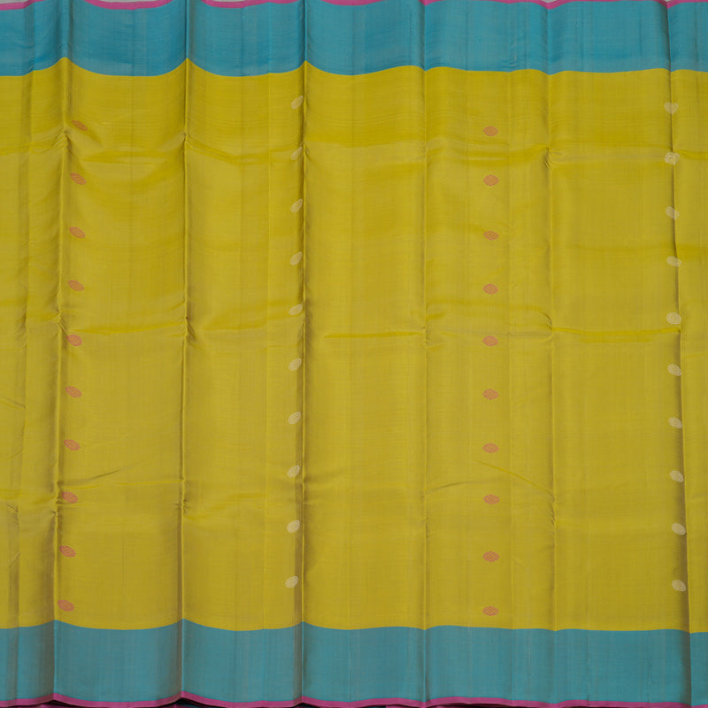 Hayagrivas Handloom Yellowish Green Kanjivaram Silk Saree with Rama Blue Border KBE1287J2-3