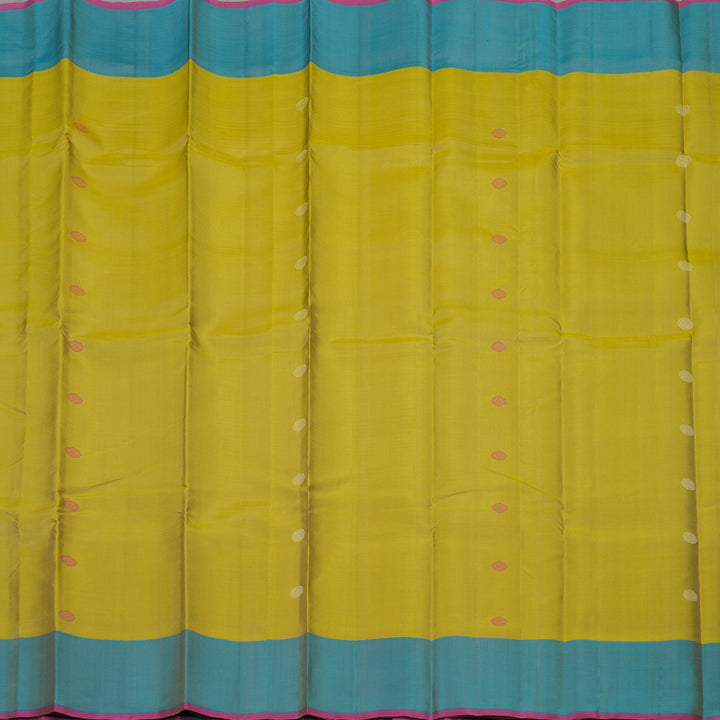 Hayagrivas Handloom Yellowish Green Kanjivaram Silk Saree with Rama Blue Border KBE1287J2-3