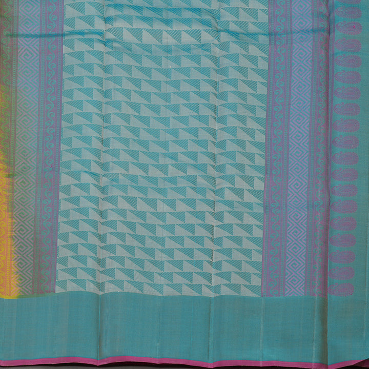 Hayagrivas Handloom Yellowish Green Kanjivaram Silk Saree with Rama Blue Border KBE1287J2-3