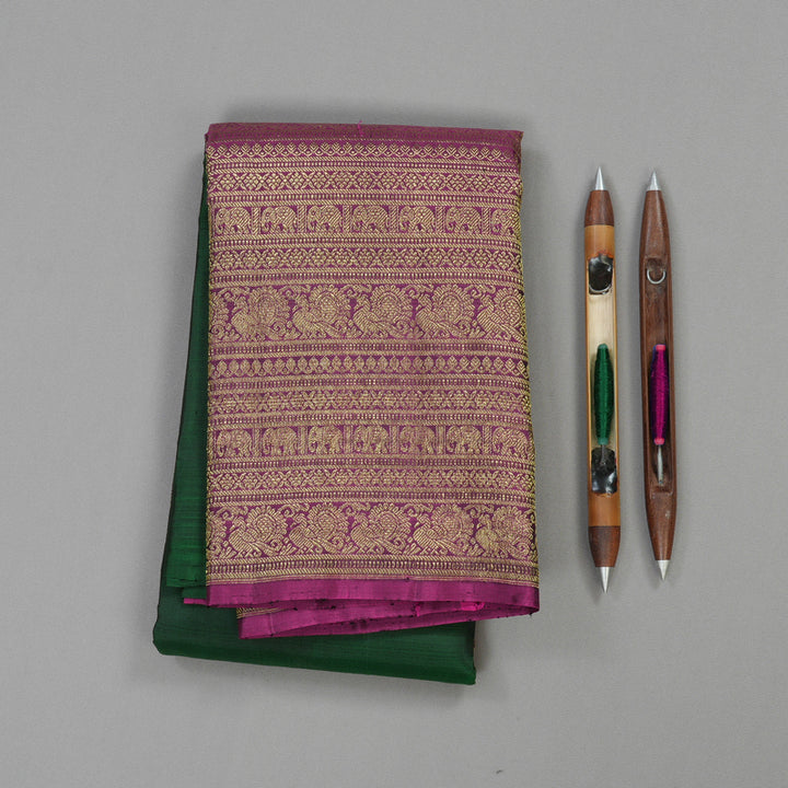 Hayagrivas Handloom Kanjivaram silk saree in Attractive Bottle green with Purple KBE128D10-1