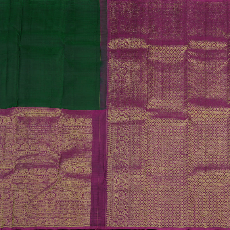 Hayagrivas Handloom Kanjivaram silk saree in Attractive Bottle green with Purple KBE128D10-1