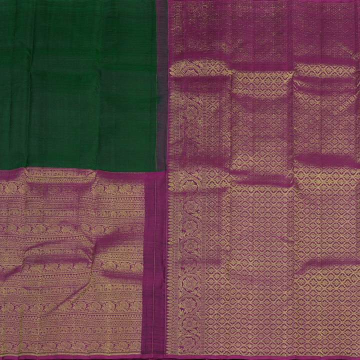 Hayagrivas Handloom Kanjivaram silk saree in Attractive Bottle green with Purple KBE128D10-1