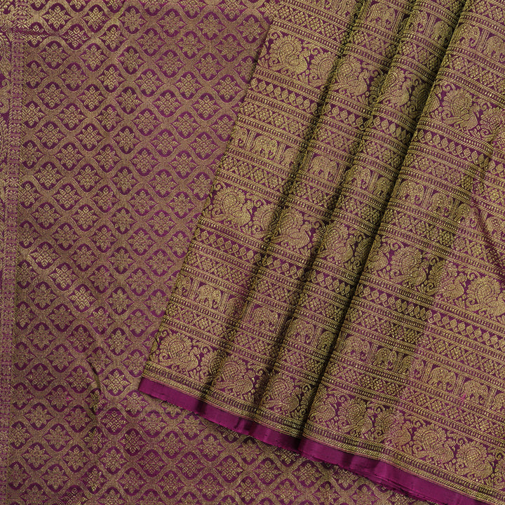 Hayagrivas Handloom Kanjivaram silk saree in Attractive Bottle green with Purple KBE128D10-1