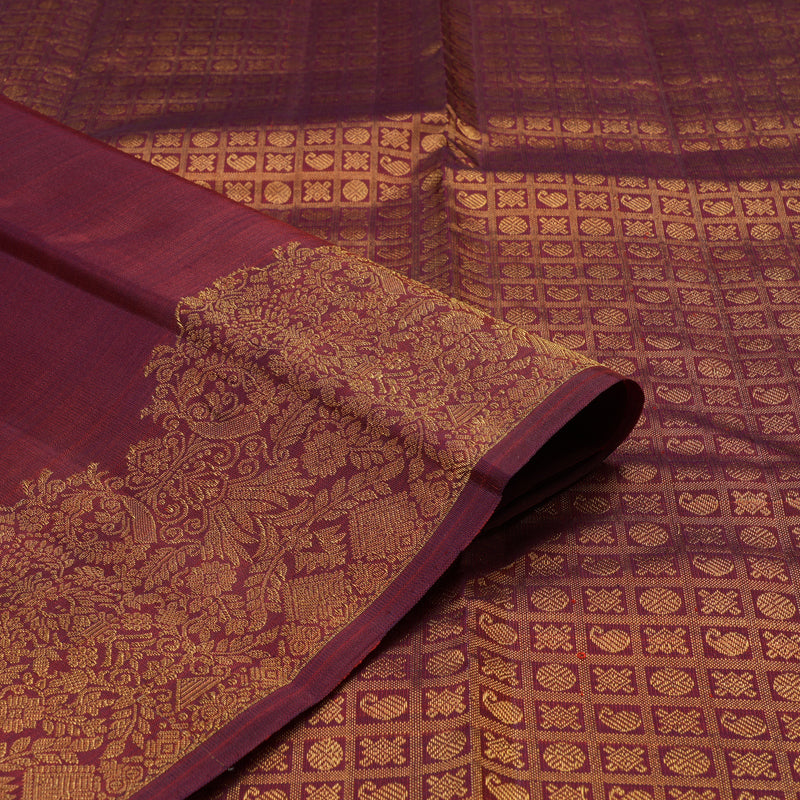 Hayagrivas Handloom Kanjivaram silk saree in Dark maroon KBE128D11-5