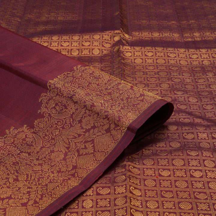 Hayagrivas Handloom Kanjivaram silk saree in Dark maroon KBE128D11-5