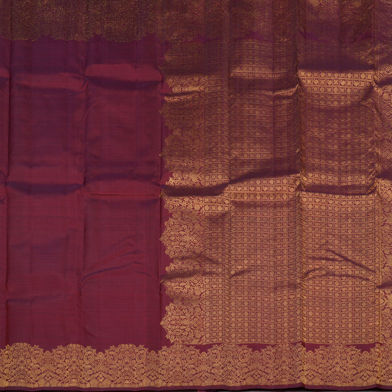 Hayagrivas Handloom Kanjivaram silk saree in Dark maroon KBE128D11-5