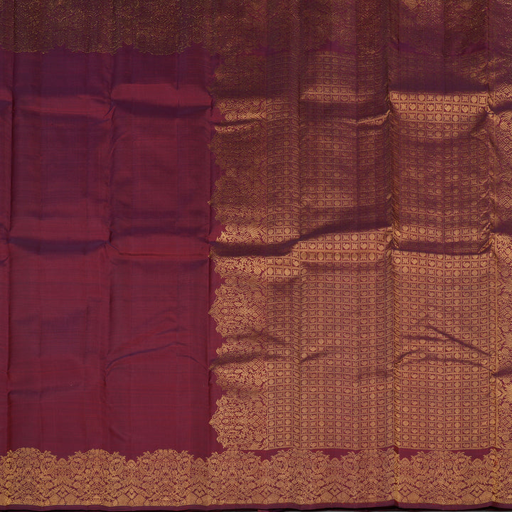 Hayagrivas Handloom Kanjivaram silk saree in Dark maroon KBE128D11-5