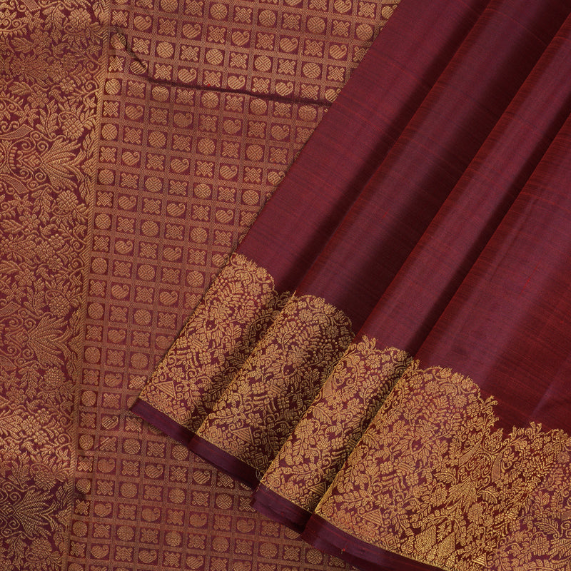 Hayagrivas Handloom Kanjivaram silk saree in Dark maroon KBE128D11-5
