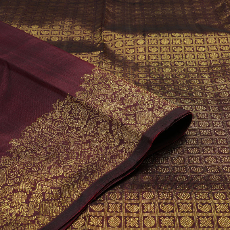 Hayagrivas Handloom Kanjivaram silk saree in Wine maroon KBE128D11-7