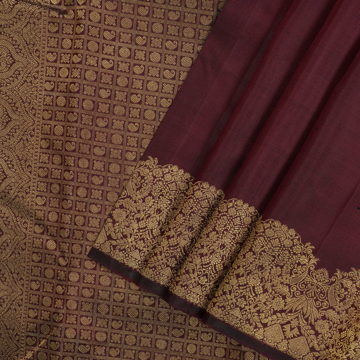 Hayagrivas Handloom Kanjivaram silk saree in Wine maroon KBE128D11-7