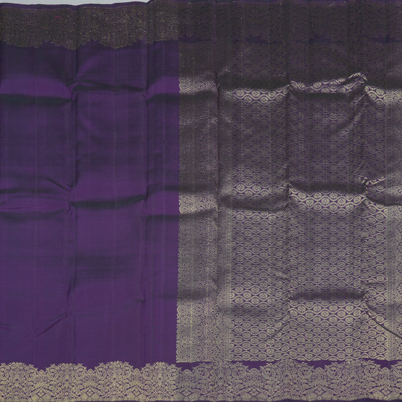 Hayagrivas Handloom Pure Kanjivaram Silk Saree in Royal Dark Purple KBE128D11-9