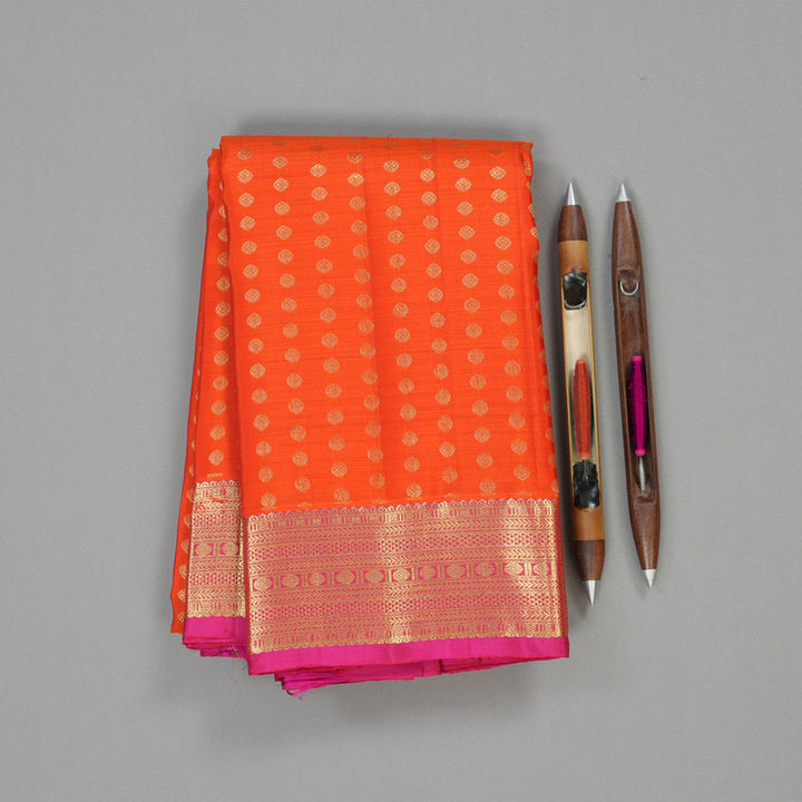 Hayagrivas Handloom Orange with pink Kanjivaram silk saree KBE128D5-1