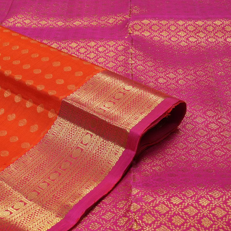 Hayagrivas Handloom Orange with pink Kanjivaram silk saree KBE128D5-1