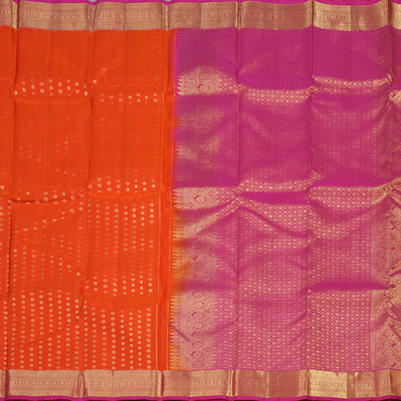 Hayagrivas Handloom Orange with pink Kanjivaram silk saree KBE128D5-1