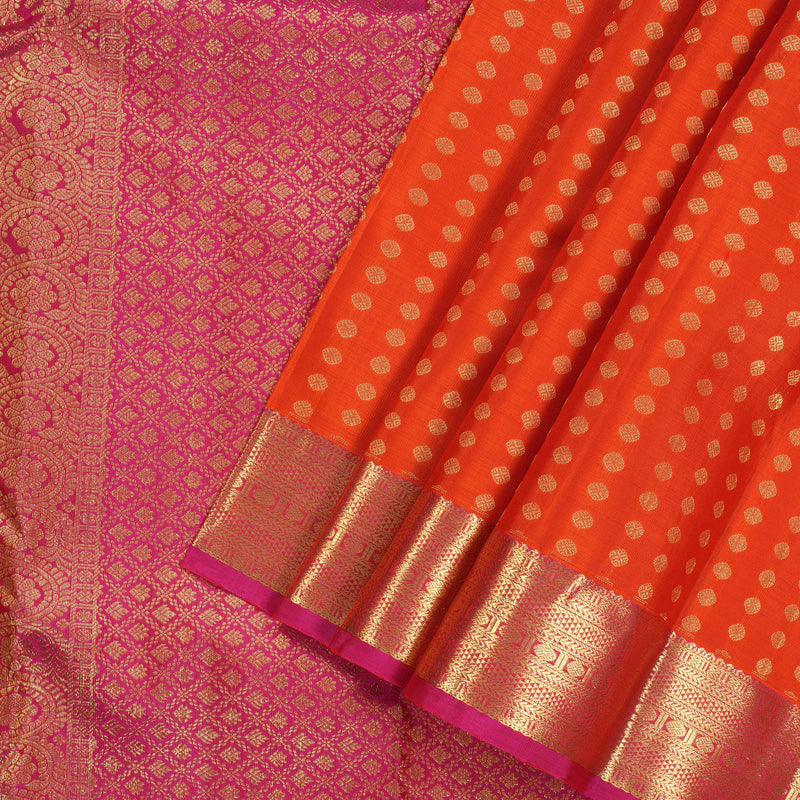 Hayagrivas Handloom Orange with pink Kanjivaram silk saree KBE128D5-1