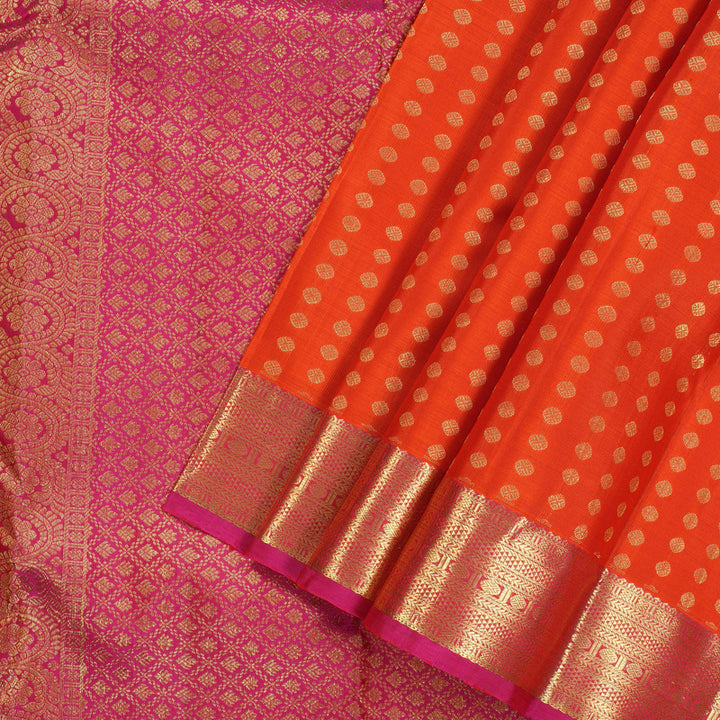 Hayagrivas Handloom Orange with pink Kanjivaram silk saree KBE128D5-1