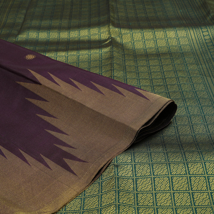 Hayagrivas Handloom Pure Kanjivaram Silk Saree in Majestic Dark Plum Purple KBE128D5-2