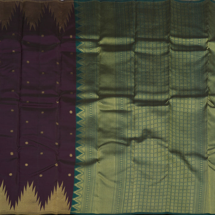 Hayagrivas Handloom Pure Kanjivaram Silk Saree in Majestic Dark Plum Purple KBE128D5-2
