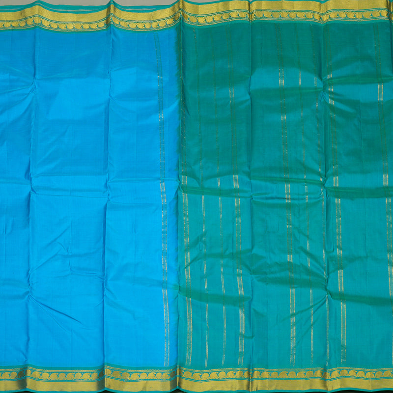Hayagrivas Handloom Sky Blue Kanjivaram Silk Saree with Rama Green Border KBE1292J1-34