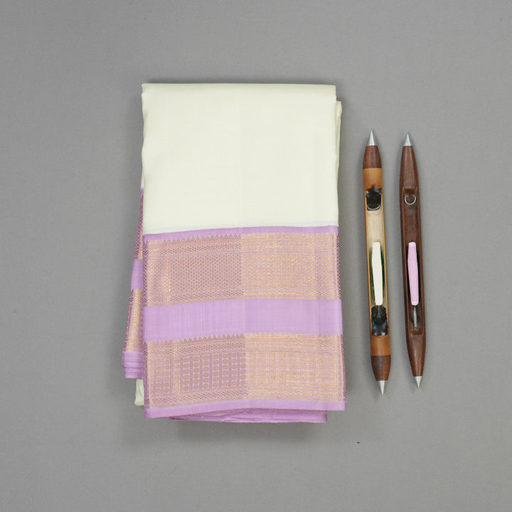 Hayagrivas Handloom Half White Kanjivaram Silk Saree with Lavendar border KBE1296J1-1