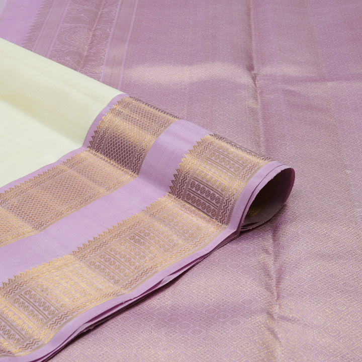 Hayagrivas Handloom Half White Kanjivaram Silk Saree with Lavendar border KBE1296J1-1