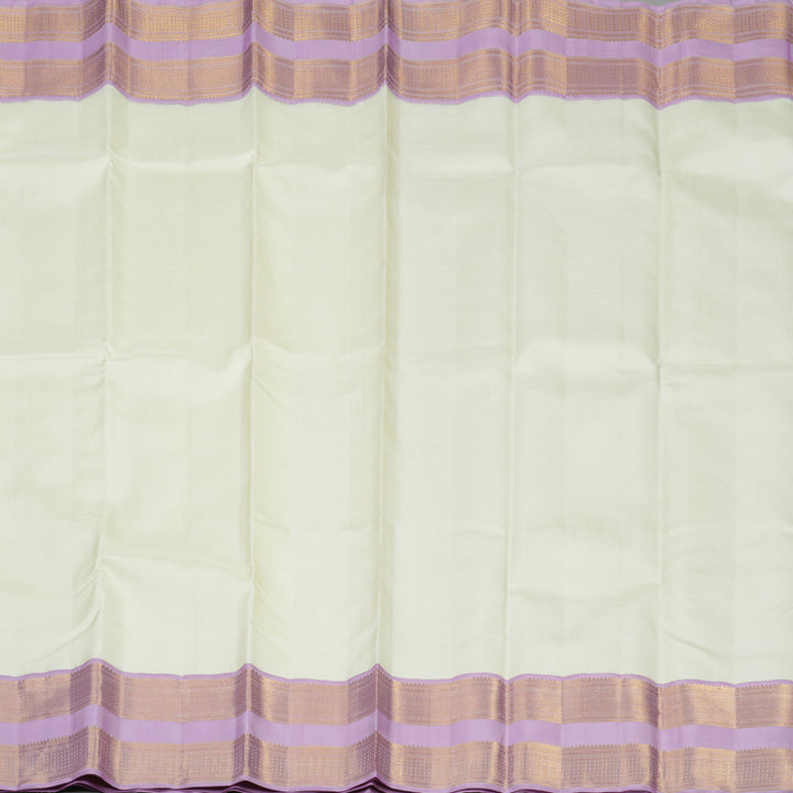 Hayagrivas Handloom Half White Kanjivaram Silk Saree with Lavendar border KBE1296J1-1