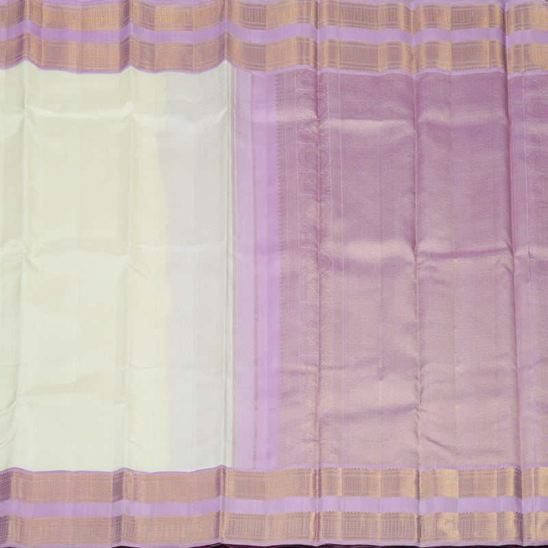 Hayagrivas Handloom Half White Kanjivaram Silk Saree with Lavendar border KBE1296J1-1