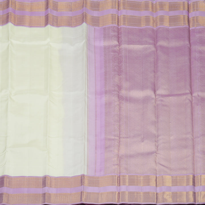 Hayagrivas Handloom Half White Kanjivaram Silk Saree with Lavendar border KBE1296J1-1