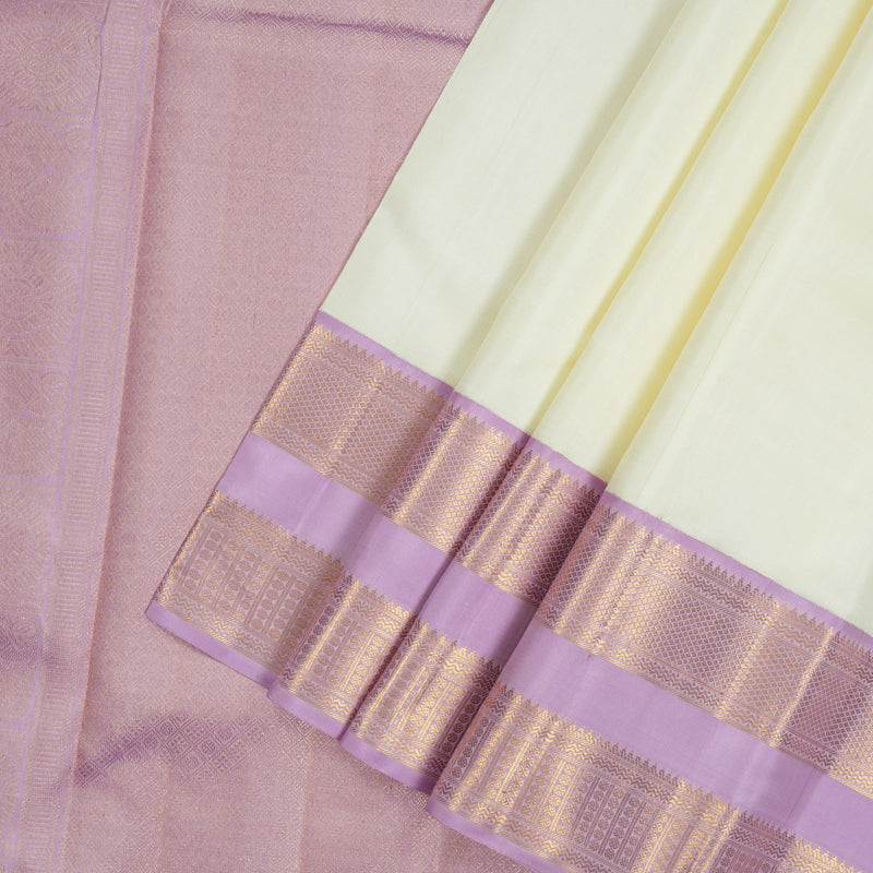Hayagrivas Handloom Half White Kanjivaram Silk Saree with Lavendar border KBE1296J1-1