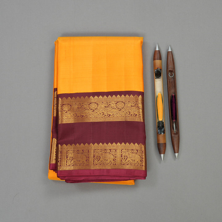 Hayagrivas Handloom Mango Orange Kanjivaram Silk Saree with Dark Maroon Border KBE1296J1-2