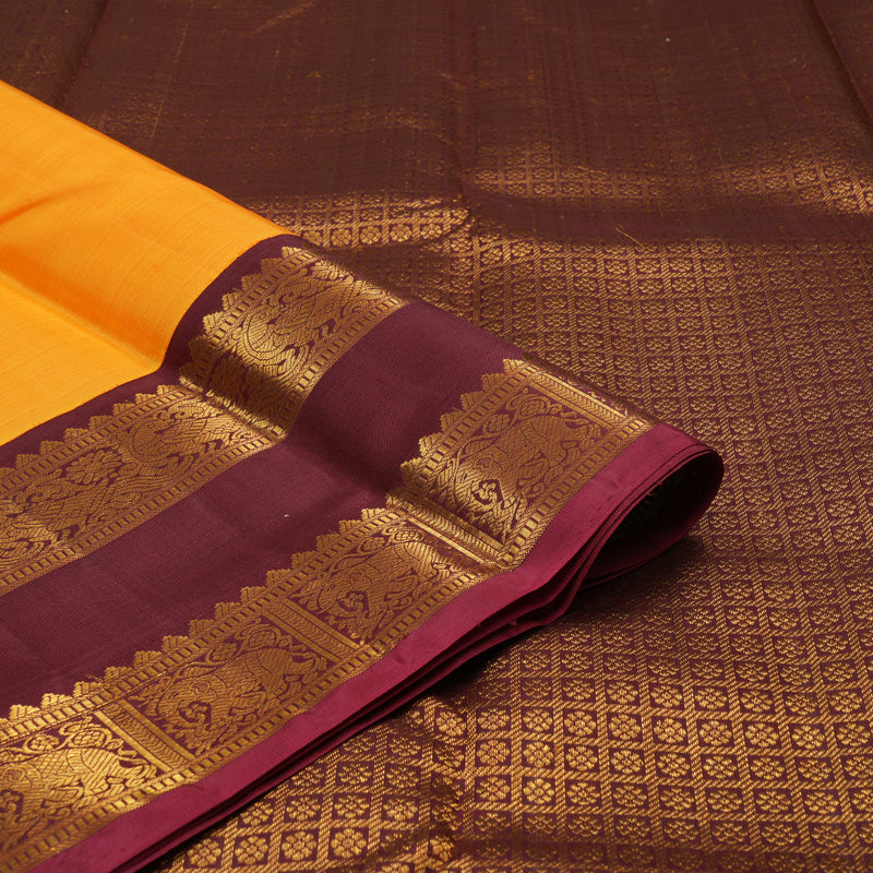 Hayagrivas Handloom Mango Orange Kanjivaram Silk Saree with Dark Maroon Border KBE1296J1-2